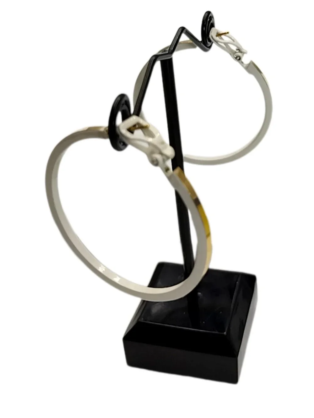 White & Gold Rim Hoop Earrings 1.5